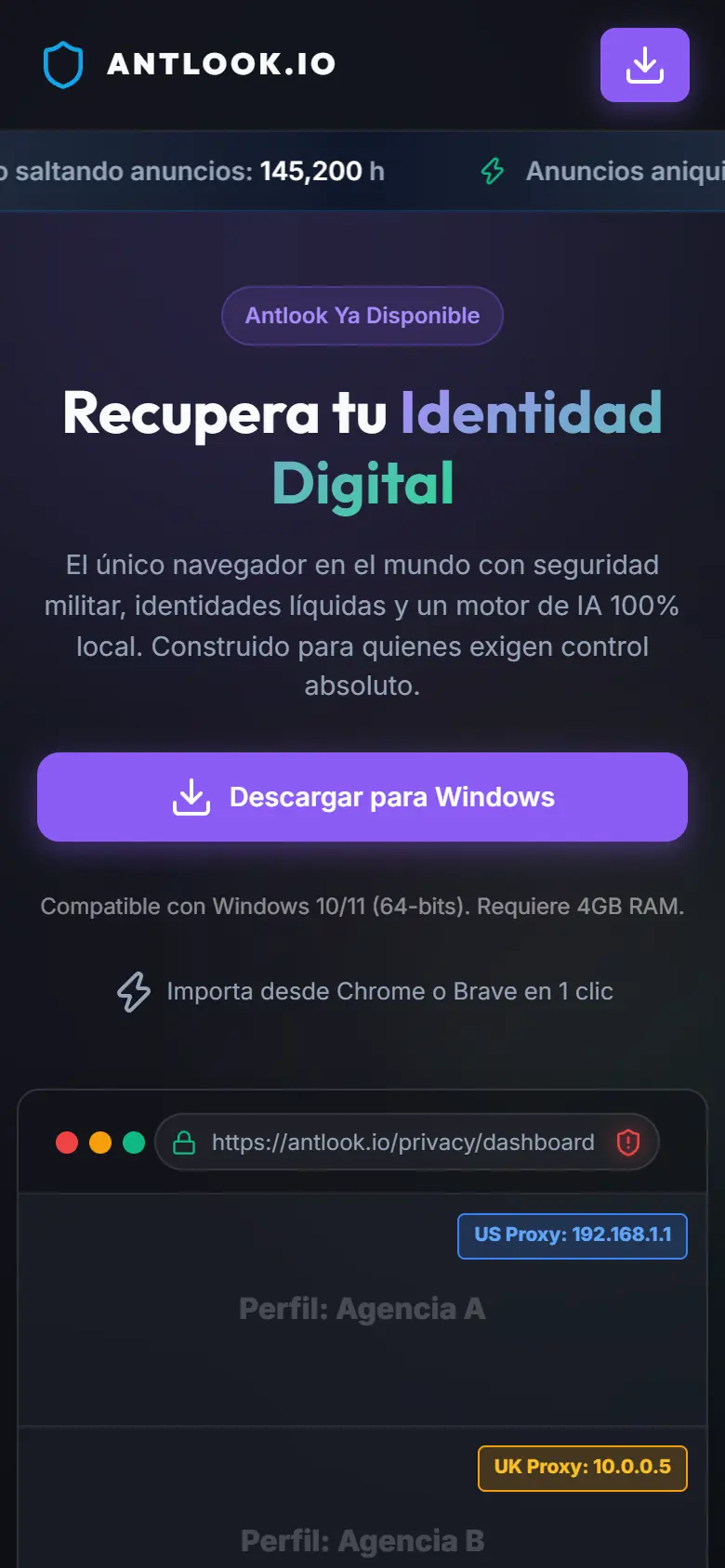 antlook.io en teléfono